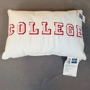 COLLEGE Accent Throw Pillow- White w/ Red and White Chenille Letters- NWT